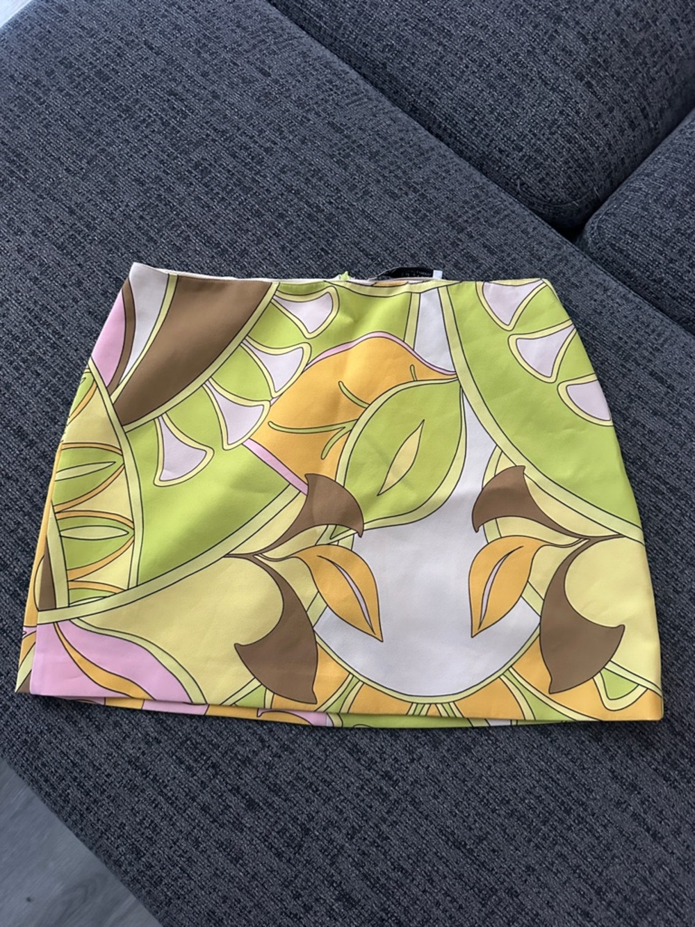 ZARA -Floral Graphic Mini Skirt in Lime Green & Pastel Print